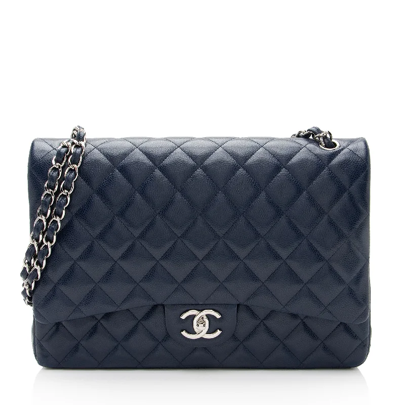 Chanel Caviar Leather Classic Maxi Double Flap Bag (SHF-U7Rzaz)