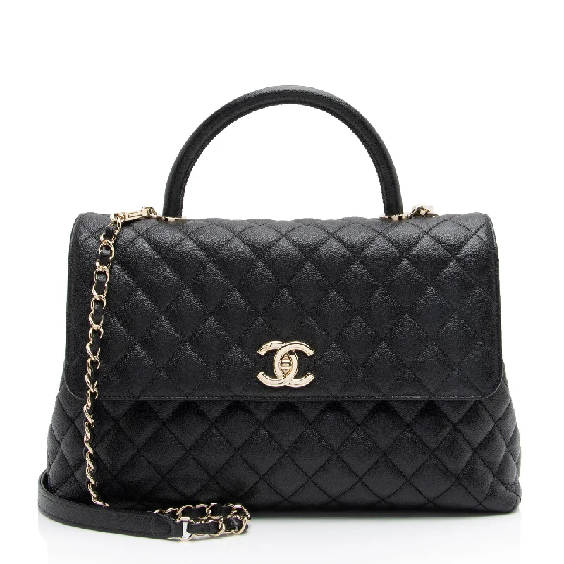 Chanel Caviar Leather Coco Top Handle Medium Flap Bag (SHF-xxvlCu)