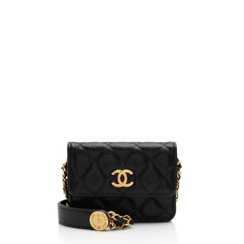 Chanel Caviar Leather Twist You Buttons Chain Belt Bag (SHF-6GNxkq)