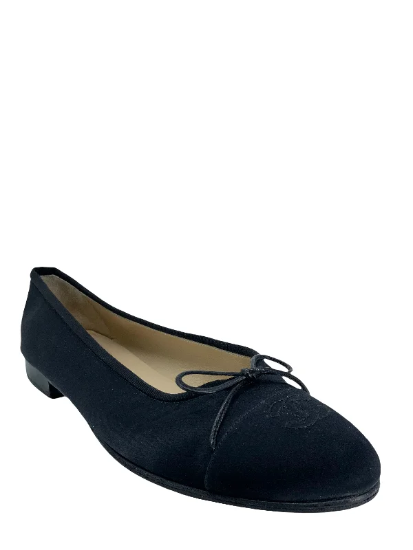 Chanel CC Cap Toe Satin Ballet Flats Size 10.5