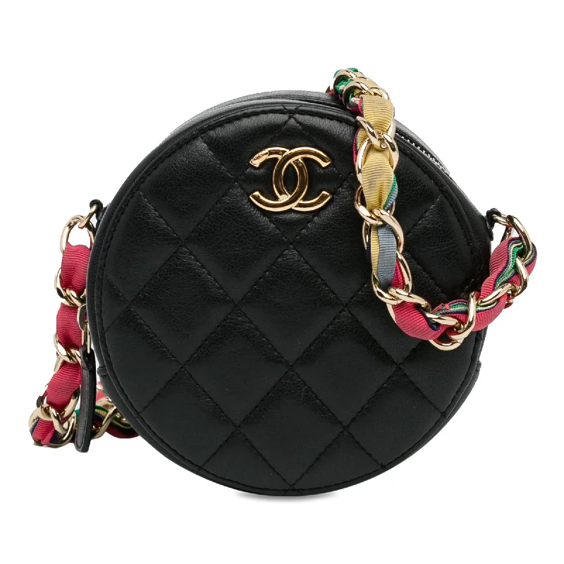 Chanel CC Quilted Lambskin Ribbon Round Clutch With Chain (SHG-oOGi2u)