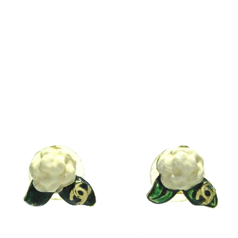 Chanel Enamel Camellia CC Push Back Earrings (SHG-5M4mCf)