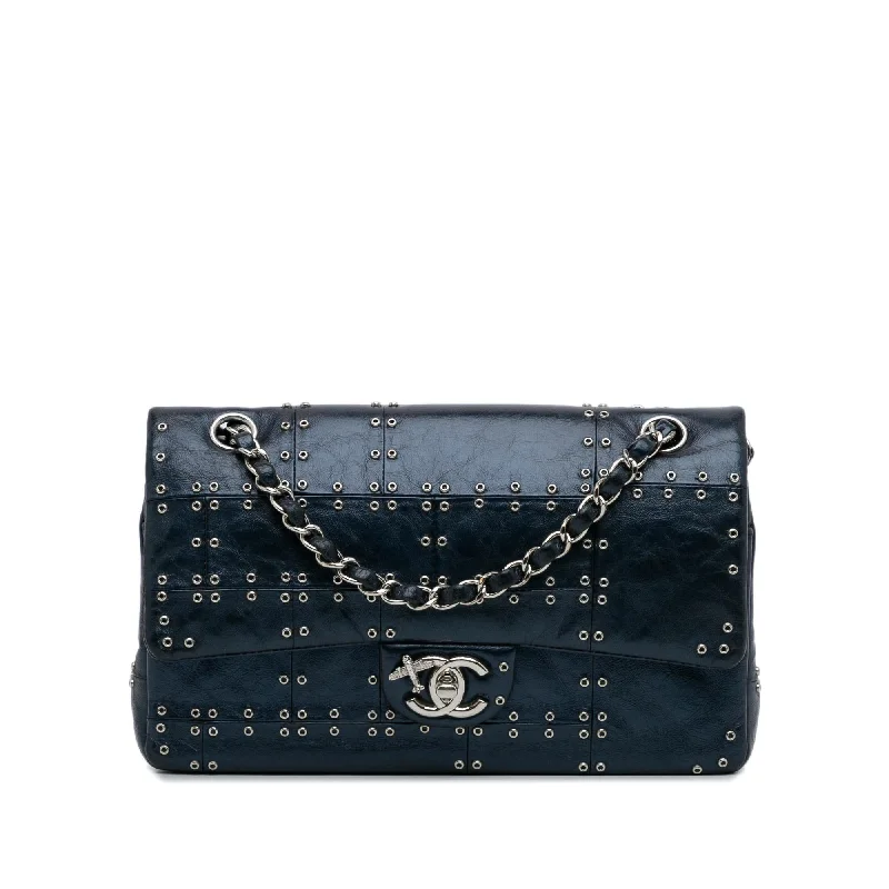 Chanel Medium Studded Leather Airlines Double Flap (SHG-MHpqyU)