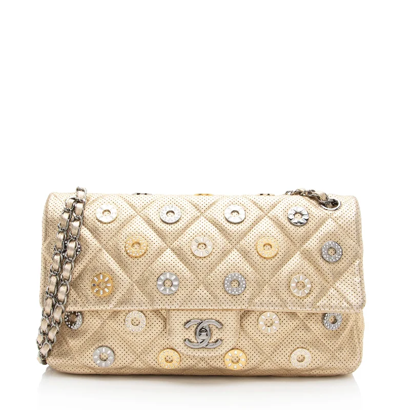 Chanel Metallic Perforated Lambskin CC Medals Medium Flap Bag (SHF-5oF95y)