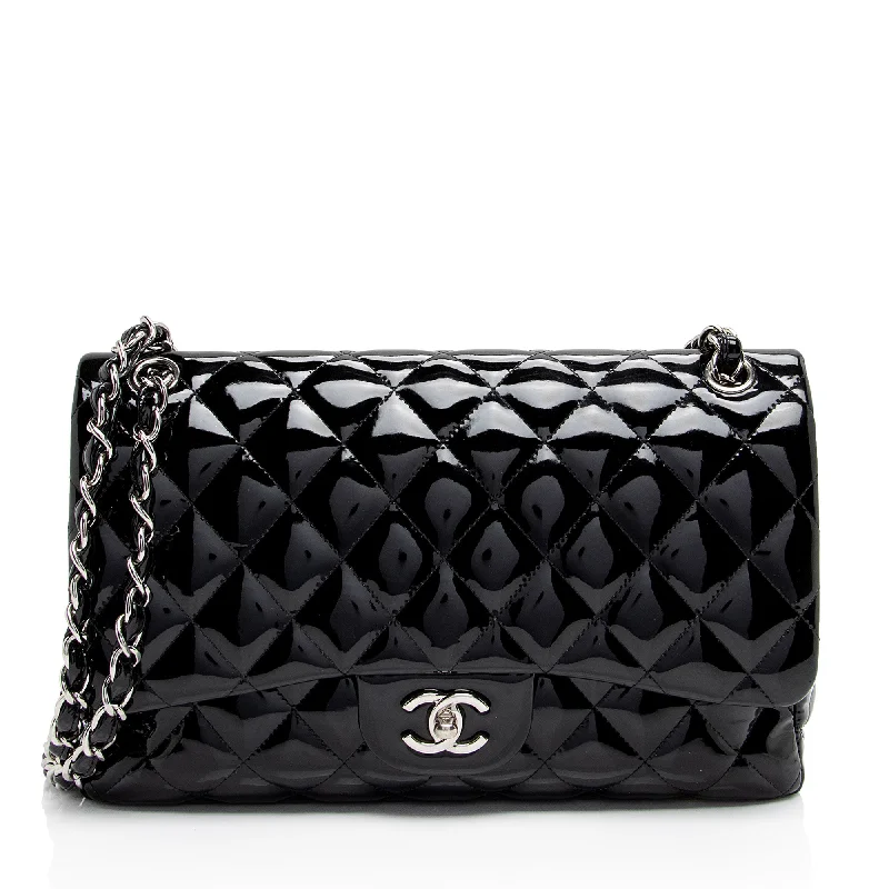 Chanel Patent Leather Classic Jumbo Double Flap Bag (SHF-zuaFhW)