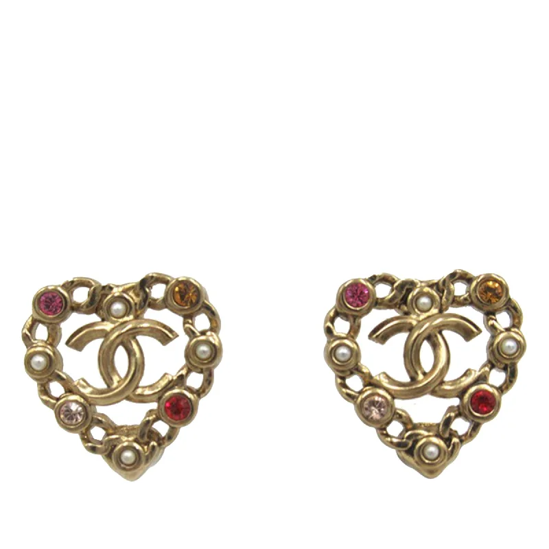 Chanel Pearl Crystal CC Heart Earrings (SHG-UHSA6S)