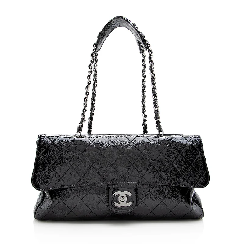 Chanel Quilted Patent Leather Ritz Flap Bag (SHF-17954)