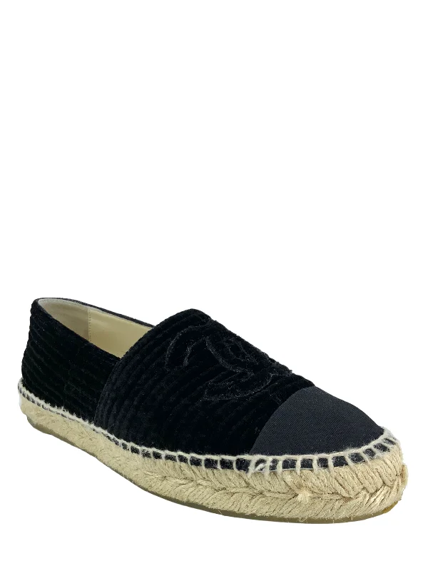 CHANEL Quilted Velvet CC Espadrilles Size 6