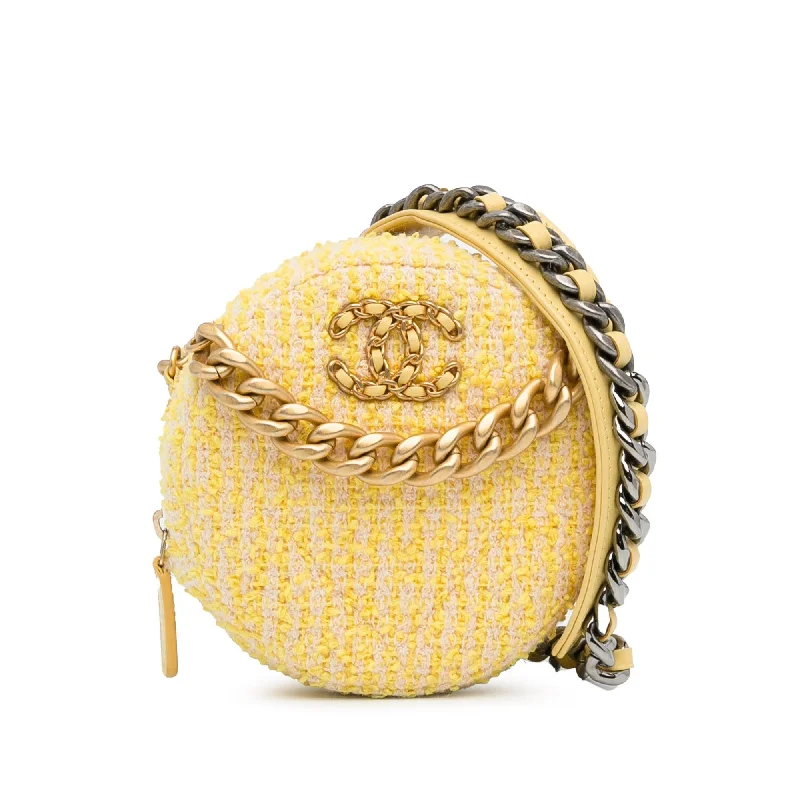 Chanel Tweed 19 Round Clutch with Chain (SHG-9fV90G)