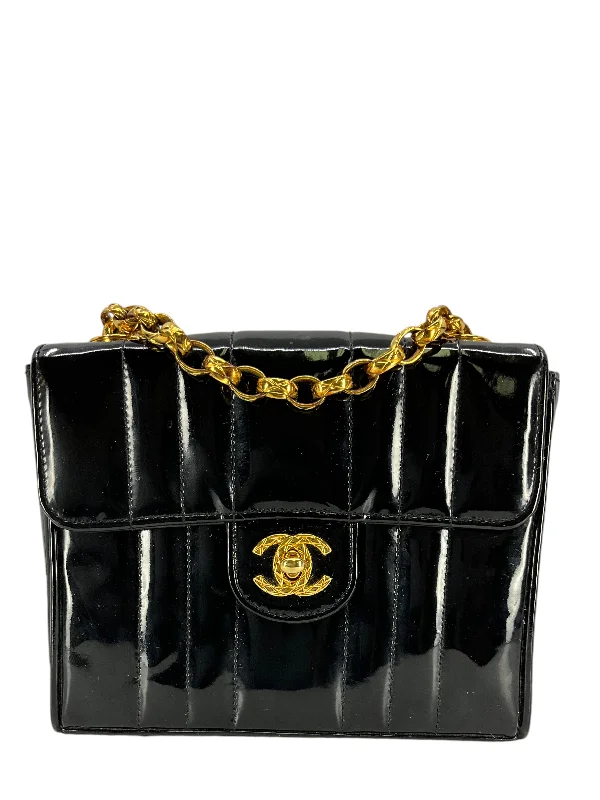 CHANEL Vintage Patent Vertical Quilt Mini Classic Flap Bag