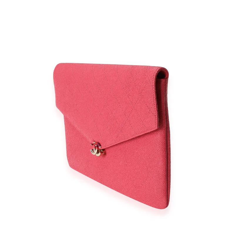 Chanel Strawberry Caviar Quilted CC Envelope Clutch