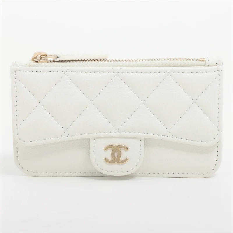 Chanel Matelasse Caviar White 5 Slot Zipper Card Case