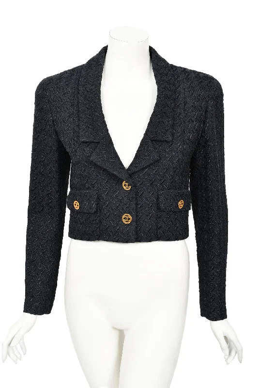 1993 Chanel by Karl Lagerfeld Documented Midnight Blue Wool Cropped Jacket