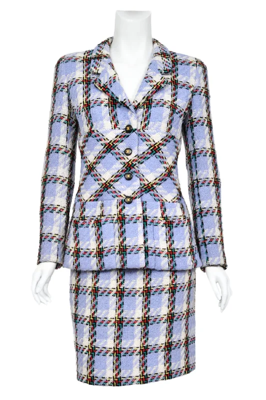 1995 Chanel by Karl Lagerfeld Runway Periwinkle Plaid Wool Barbie Jacket & Skirt