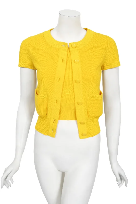 1996 Chanel by Karl Lagerfeld Runway Yellow Knit Cropped Sweater Set