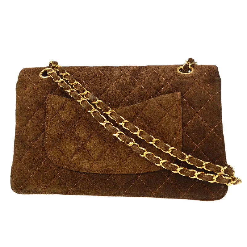 CHANEL 1994-1996 Classic Double Flap Medium Brown Suede