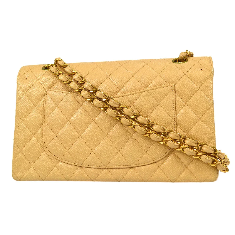 CHANEL 1997-1999 Classic Double Flap Medium Beige Caviar