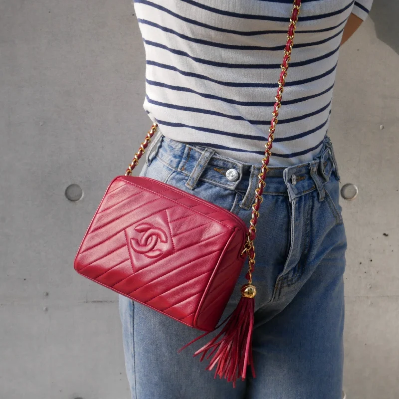 CHANEL 1994-1996 Red Lambskin Quilted Camera Bag Mini