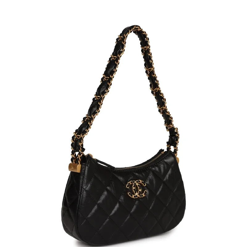 Chanel 19 Hobo Bag Black Aged Calfskin Brushed Gold Hardware