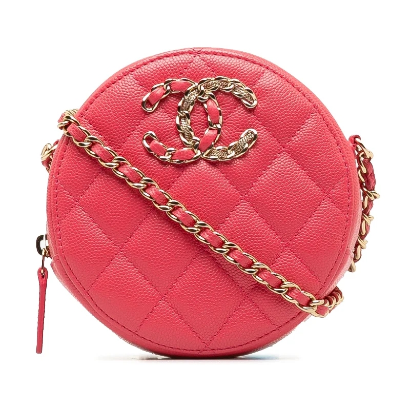 CHANEL 19 Round Caviar Clutch With Chain Crossbody Bag