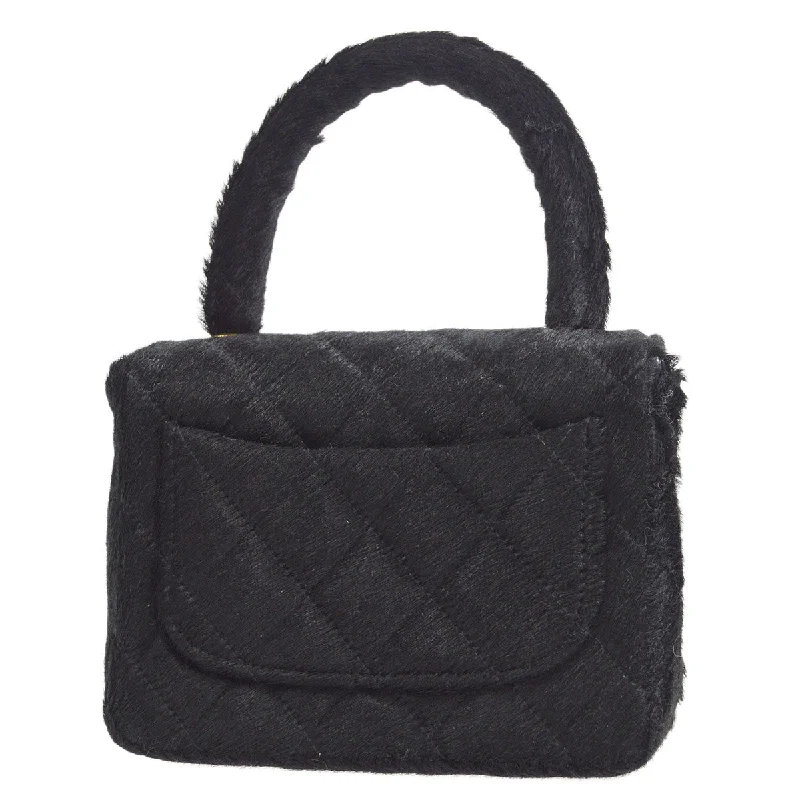 CHANEL  Classic Flap Handbag Micro Black Pony Hair 57754