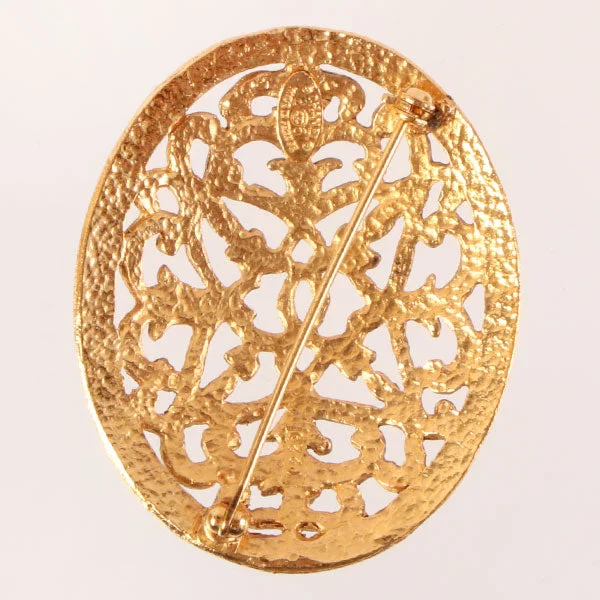 CHANEL 1991 Made Oval Cutout Cc Mark Design Brooch