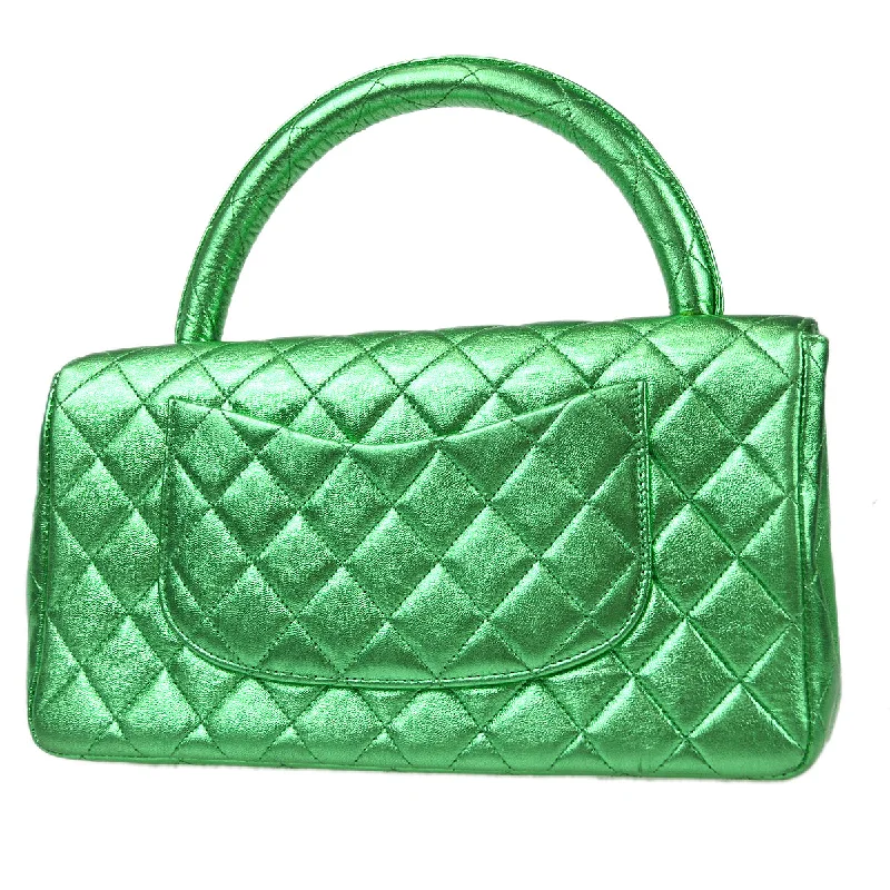 CHANEL 1994 Classic Flap Handbag Medium Metallic Green Lambskin 66857