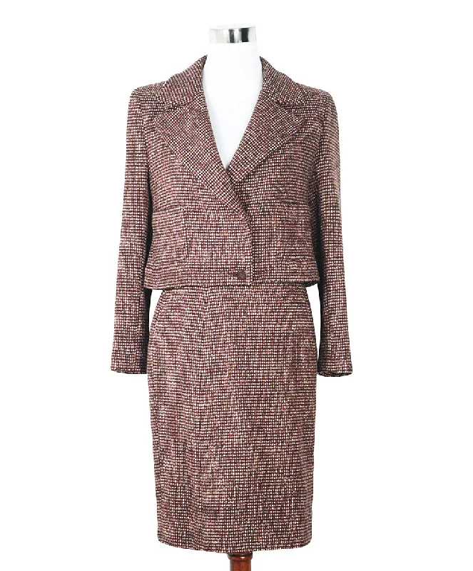 Chanel Autumn 2001 Brown & Peach Wool Skirt Suit sz 4