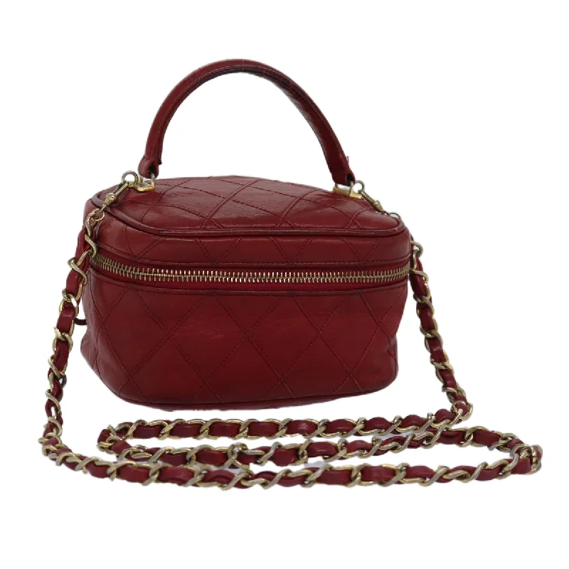 CHANEL Bicolore Chain Hand Bag Leather Red CC  yb605