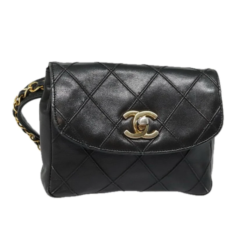 CHANEL Bicolore Chain Waist bag Leather Black Gold CC  bs18454