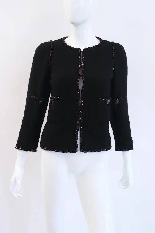 CHANEL Black Jacket With Tweed Trim