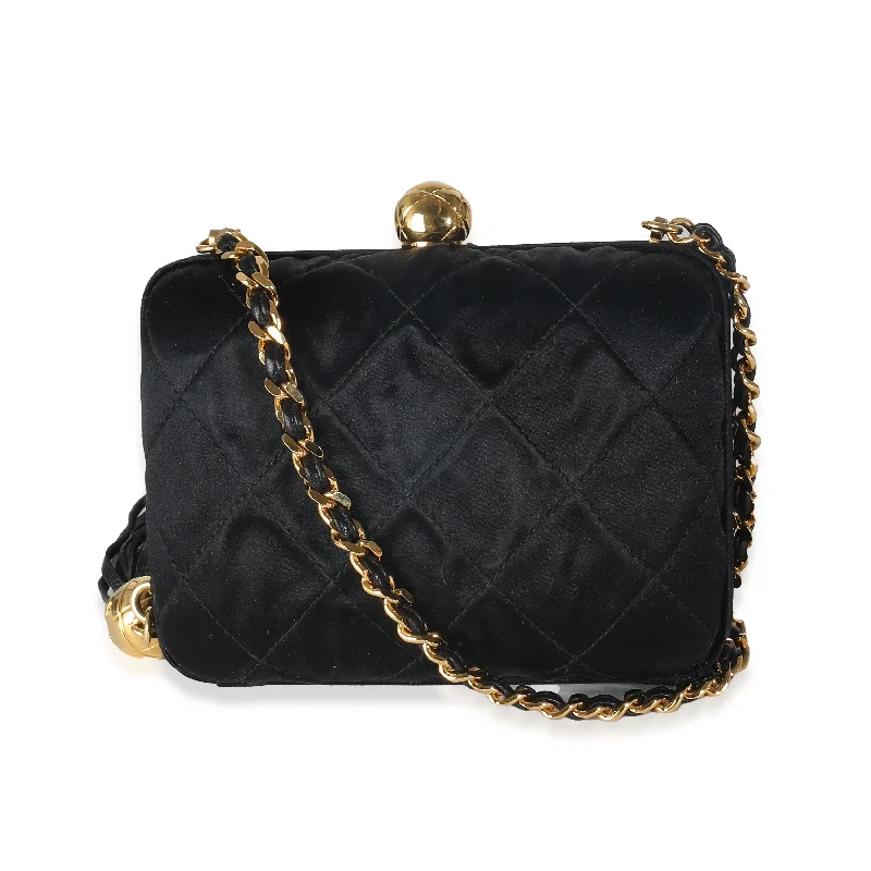 CHANEL Black Quilted Satin CC Tassel Box Clutch