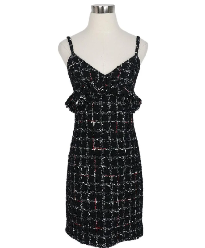 Chanel Black White & Red Tweed Dress sz 2