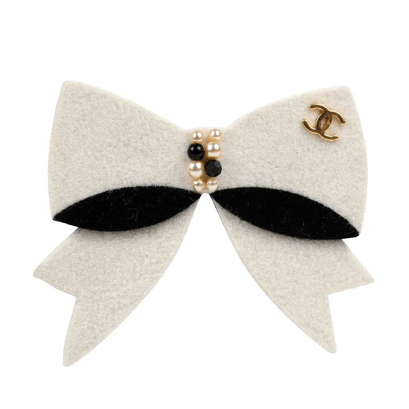 Chanel Black/White Felt Bow Brooch