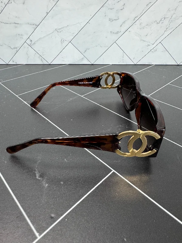 Chanel Brown and Gold Logo Sunglasses