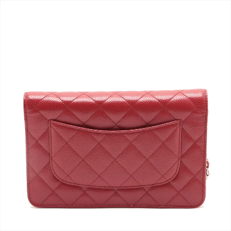 Chanel Caviar S Chain Wallet Red Silver G