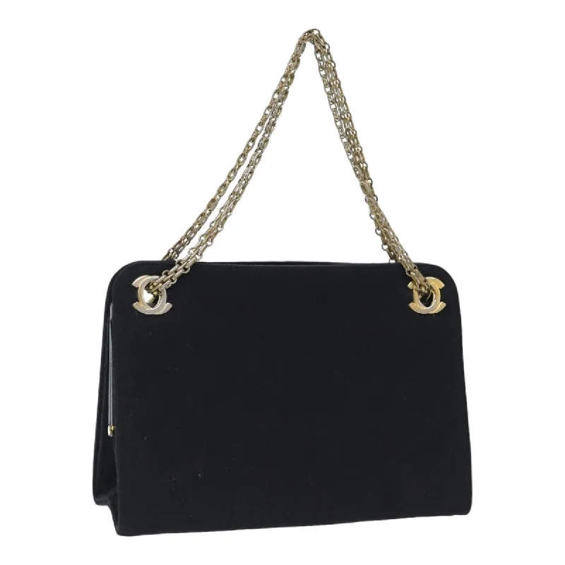 CHANEL Chain Hand Bag Cotton Black Gold CC  bs17835