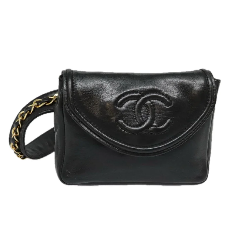 CHANEL Chain Waist bag Lamb Skin Black Gold CC  bs18476