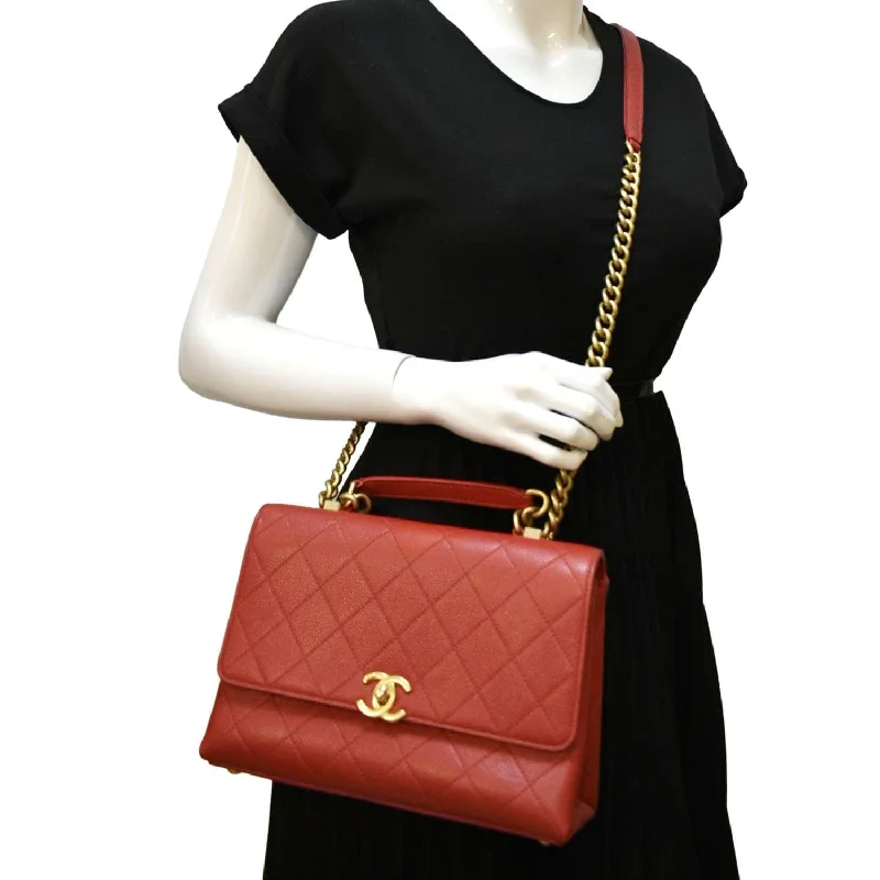 CHANEL Chic Affinity Stitched Small Flap Quilted Caviar Leather Crossbody Bag Red