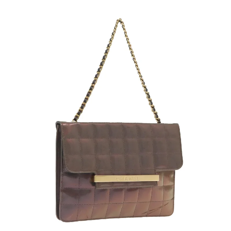 CHANEL Choco Bar Chain Hand Bag Enamel Purple Gold CC  yk15606