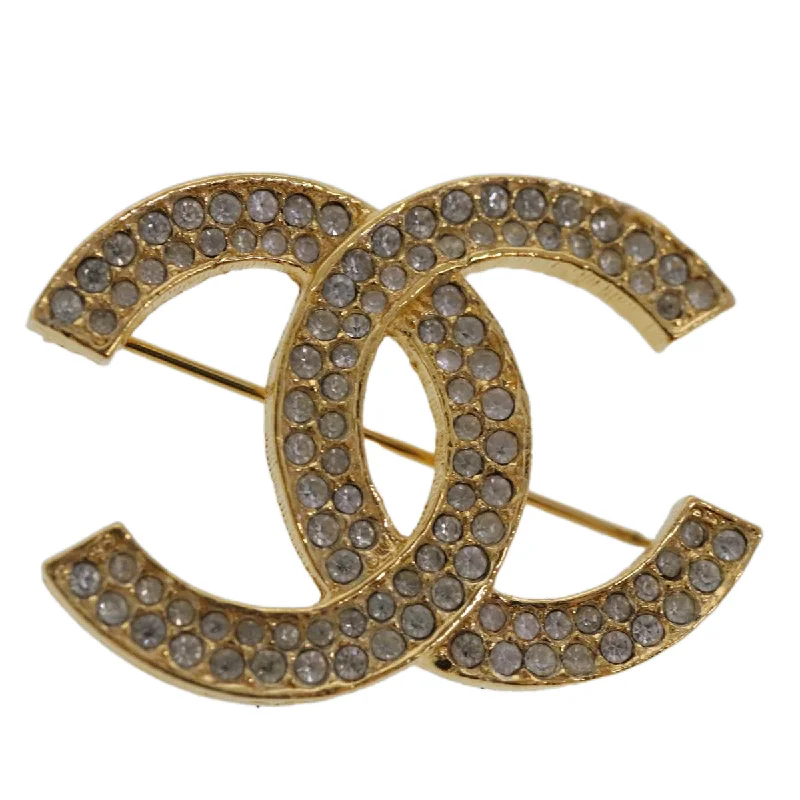 CHANEL COCO Mark Rhinestone Brooch metal Gold Tone CC  ar12671