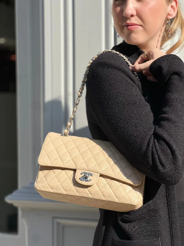 Chanel Cream Caviar Leather Medium Double Flap