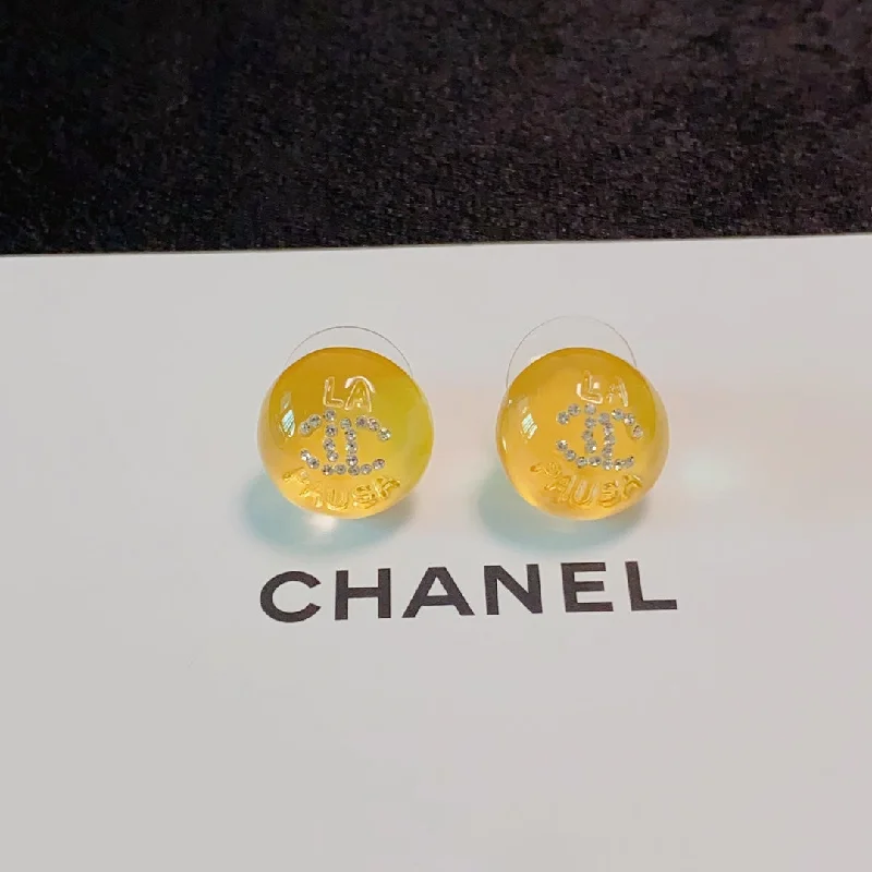 chanel Crystal micro inlaid diamond yellow wax earrings