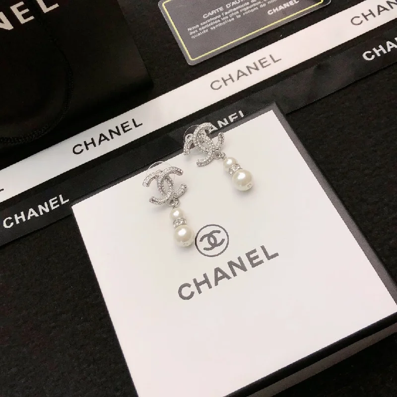 Chanel full rhinestone pearl earrings