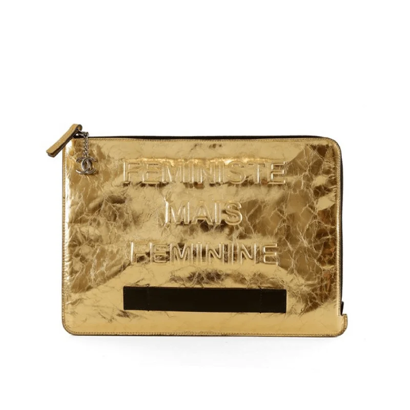 Chanel Gold Foil Feministe Mais Feminine Clutch