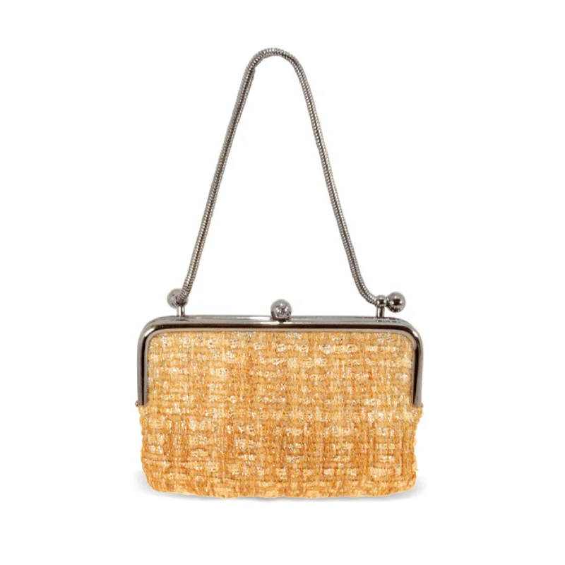 Chanel Gold Tweed Couture Collection Mini Clutch with Chain