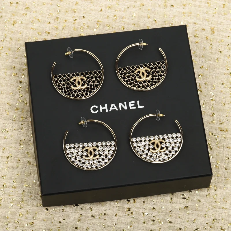 Chanel Half ring drill hanging double C earrings