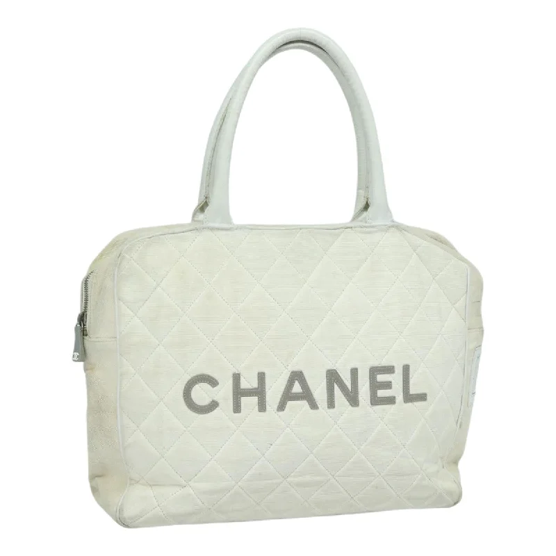 CHANEL Hand Bag Canvas White Silver CC  bs16919