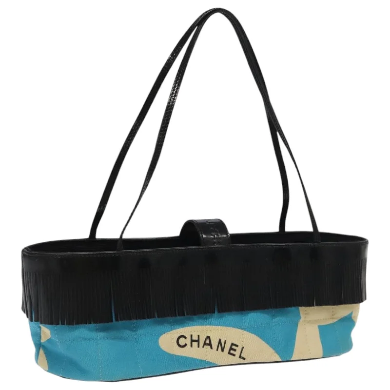 CHANEL Hand Bag Nylon Light Blue Silver CC  97050