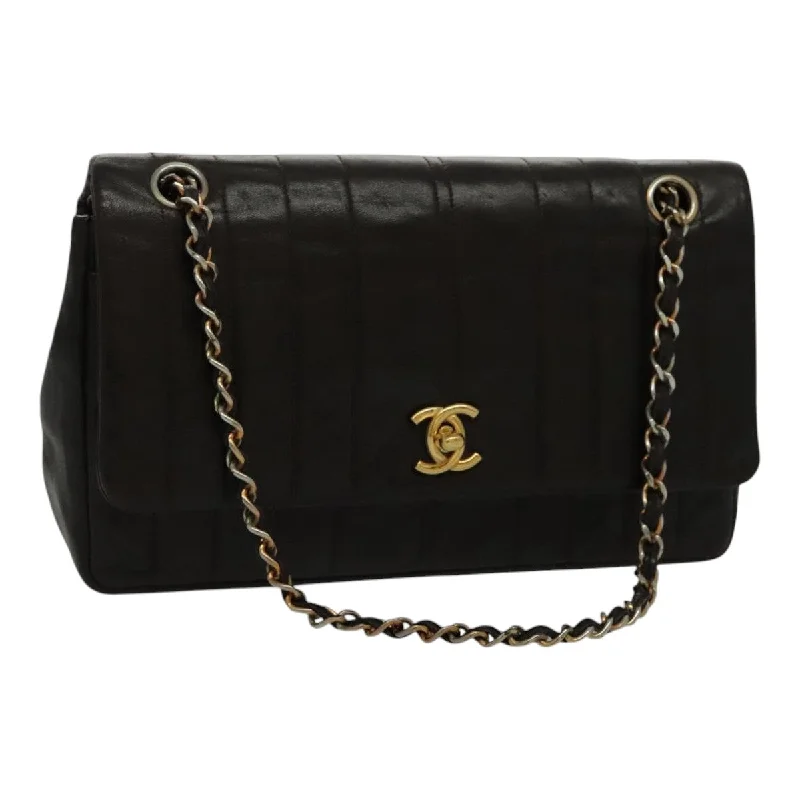 CHANEL Mademoiselle Hand Bag Lamb Skin Vintage Brown Gold CC  yk15616